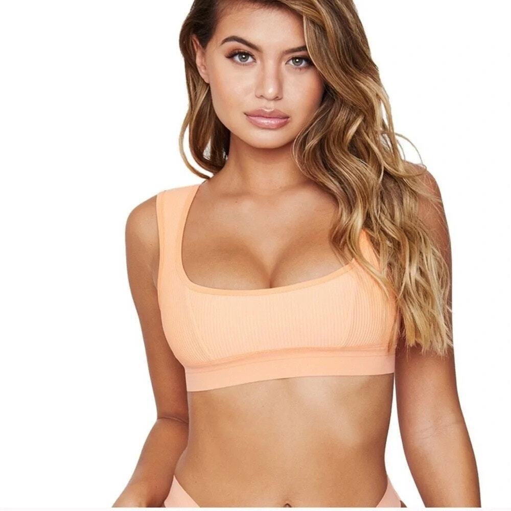 Frankies Bikinis Bra Top Size Medium Orange Drew Ribbed Elastic Band Beach